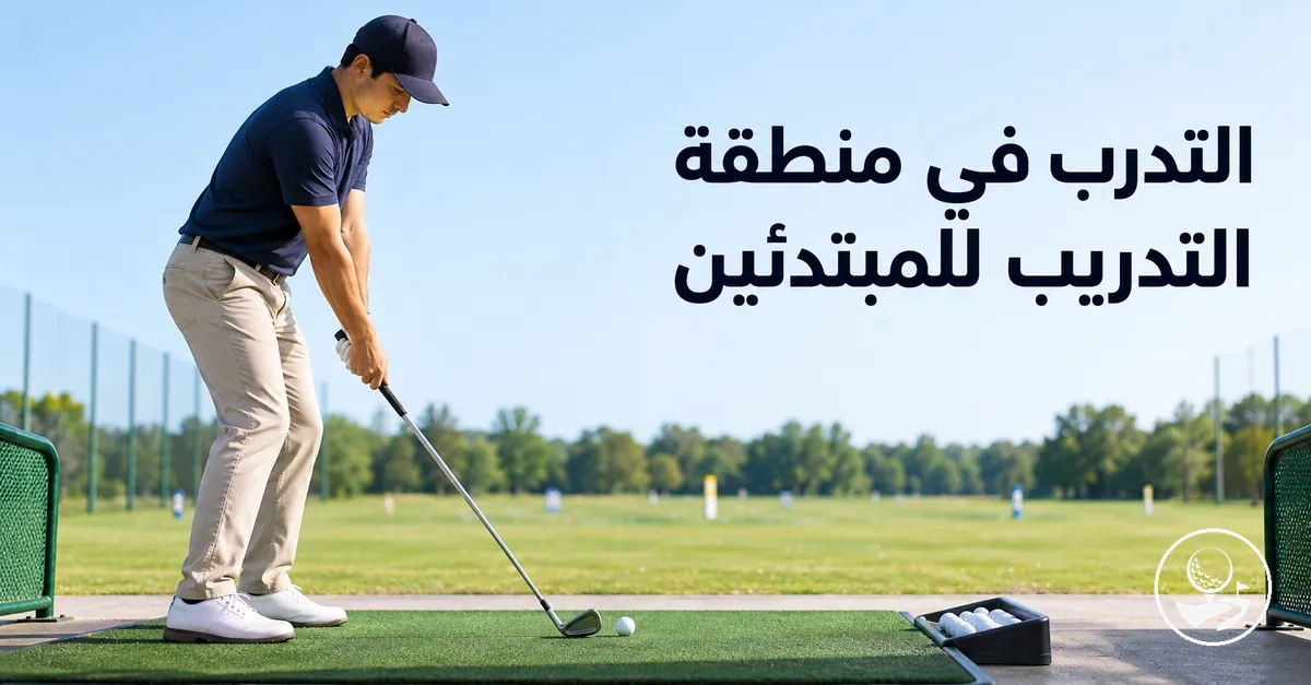 لاعب جولف مبتدئ يتدرب على الضربات في منطقة التدريب
