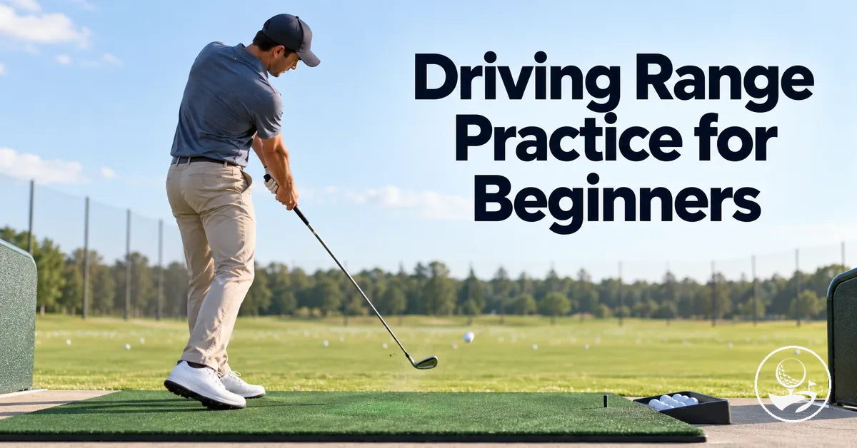 Beginner golfer practising shots at a driving range