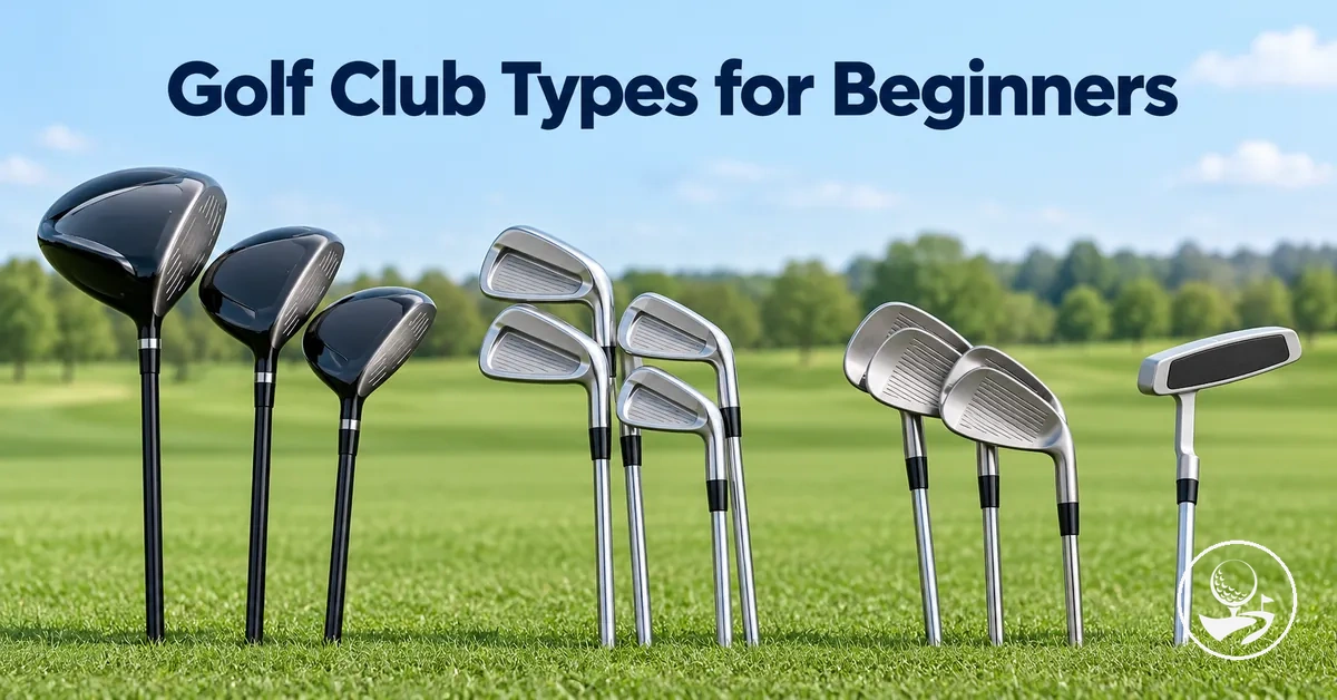 Golf clubs grouped by type for a beginner golfer