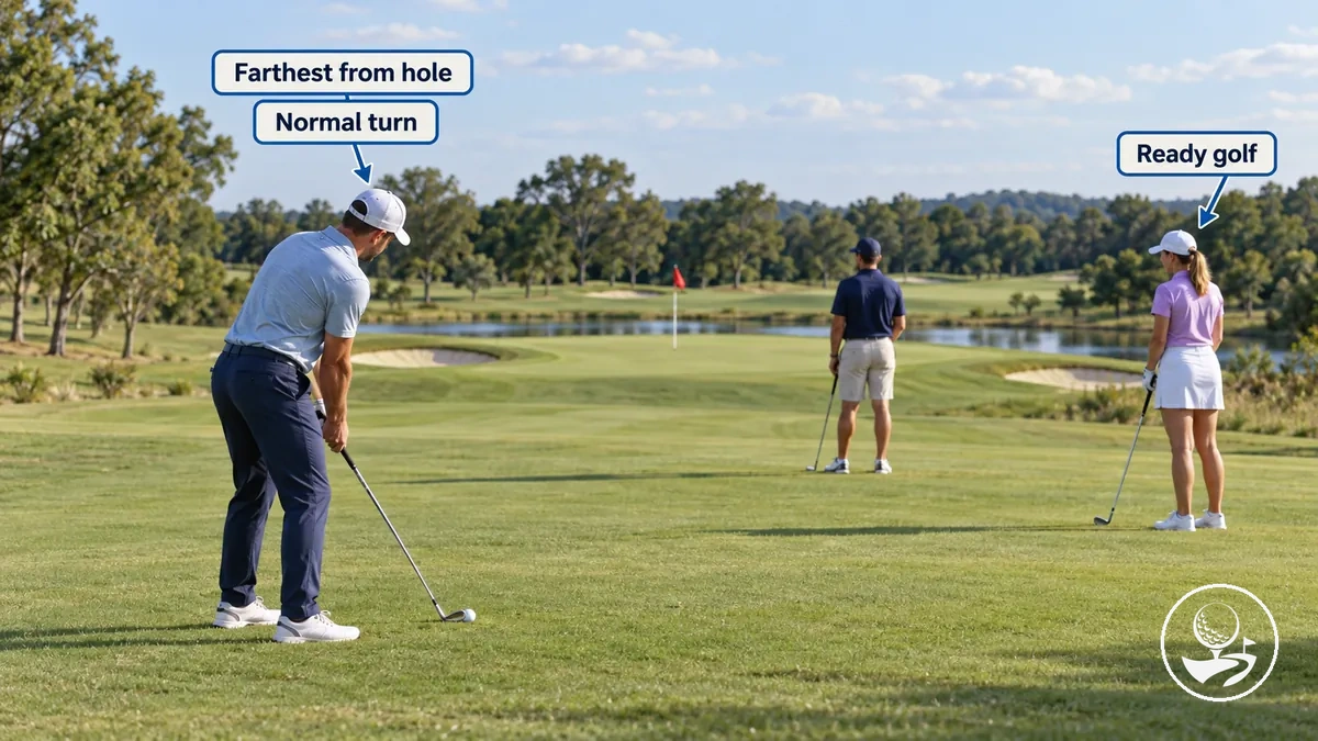 Order of play and ready golf illustrated for beginner golfers