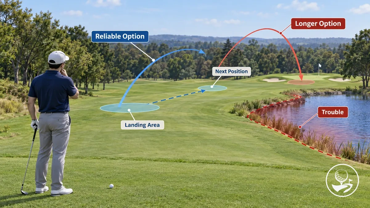 Beginner golfer comparing reliable club choices for a safer landing area