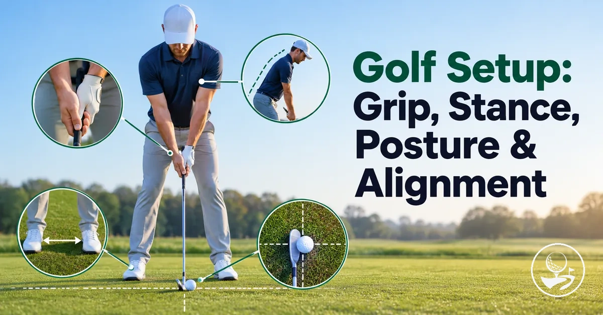 Beginner golfer demonstrating grip, stance, posture and alignment