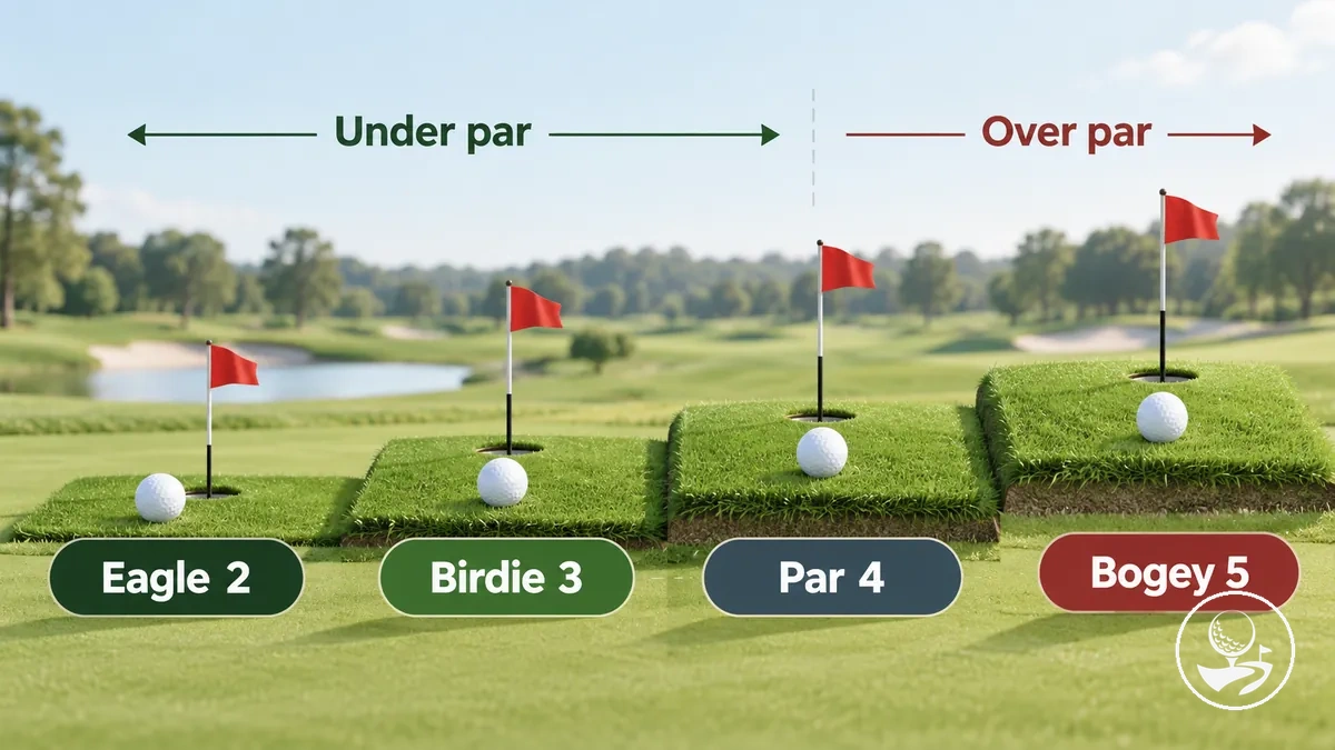 Comparación de par, birdie, eagle y bogey en un hoyo par 4