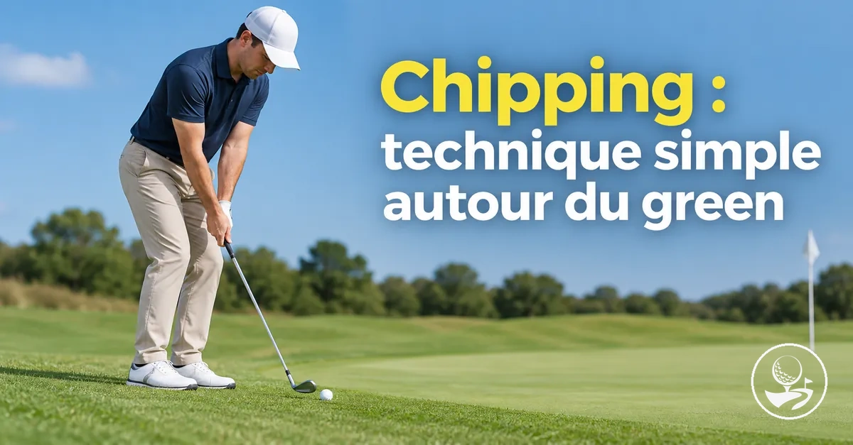 Golfeur débutant s'entraînant à un chip simple autour du green