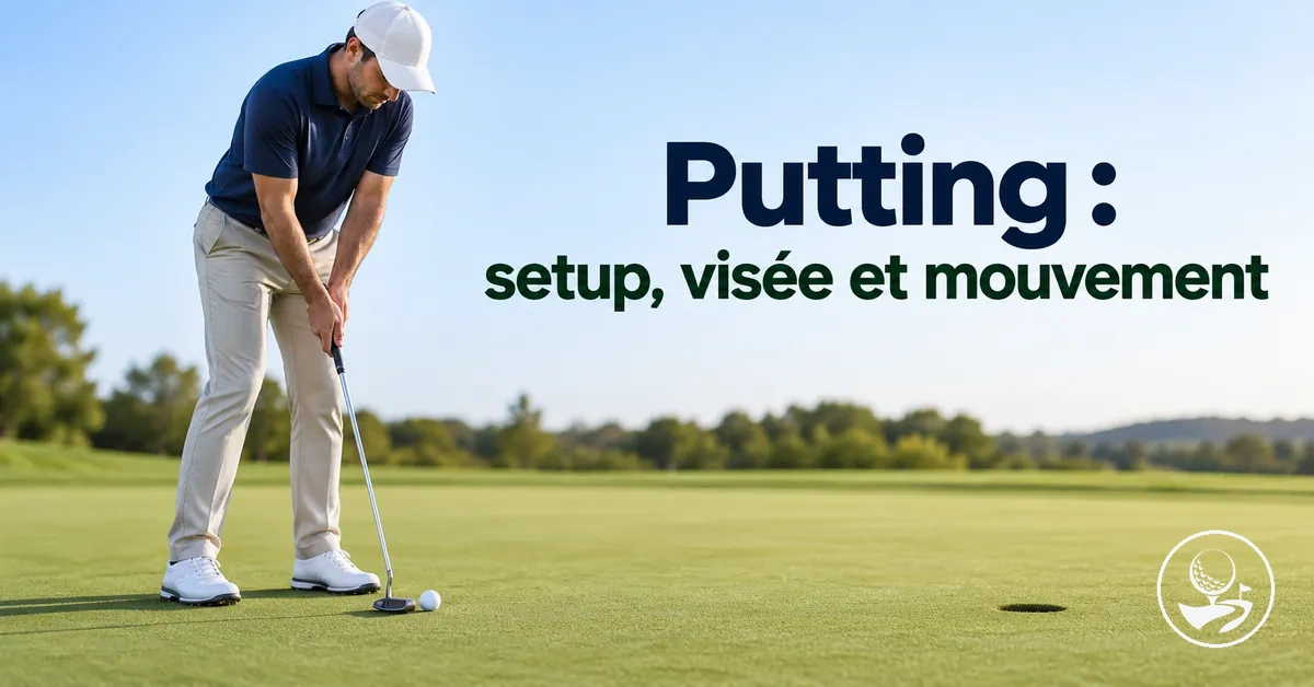 Golfeur débutant travaillant le setup, la visée et le mouvement de putting