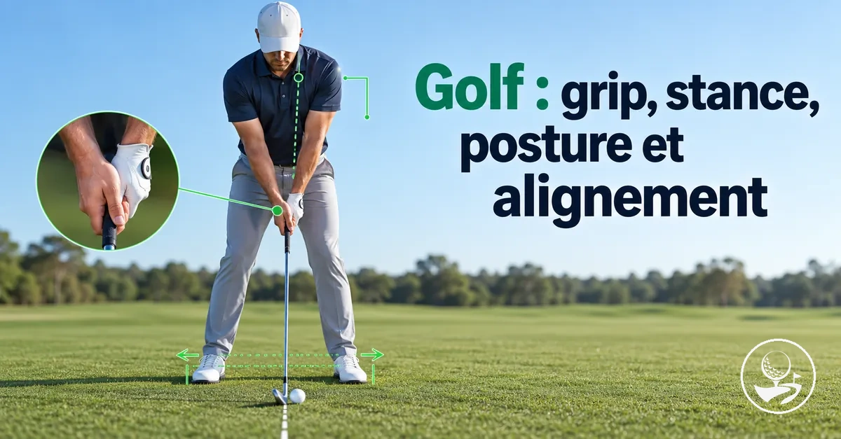 Golfeur débutant montrant le grip, le stance, la posture et l'alignement