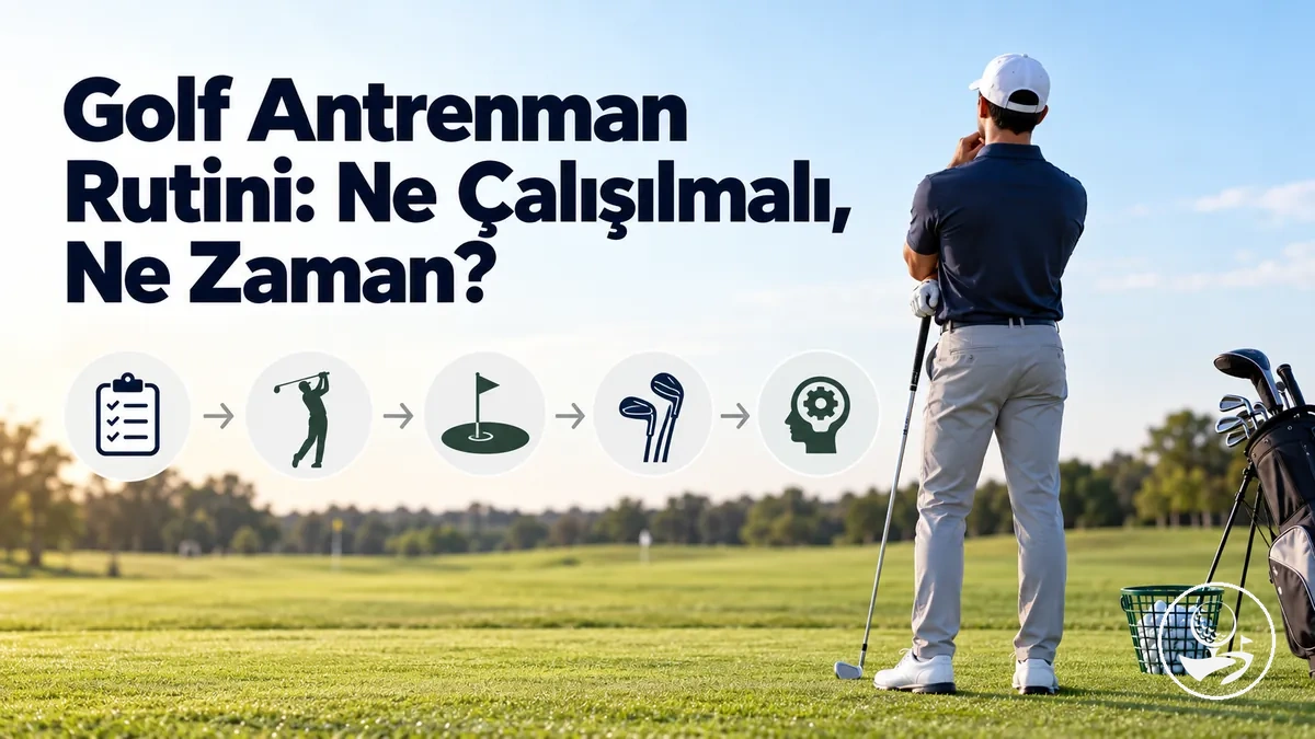 Planlı bir golf antrenman rutini uygulayan yeni başlayan bir golfçü