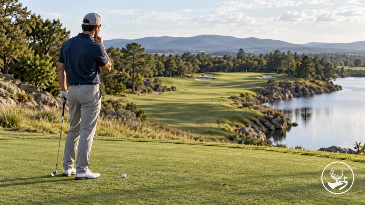 Saha yönetimi için hedef ve sopa seçimini değerlendiren yeni başlayan golfçü